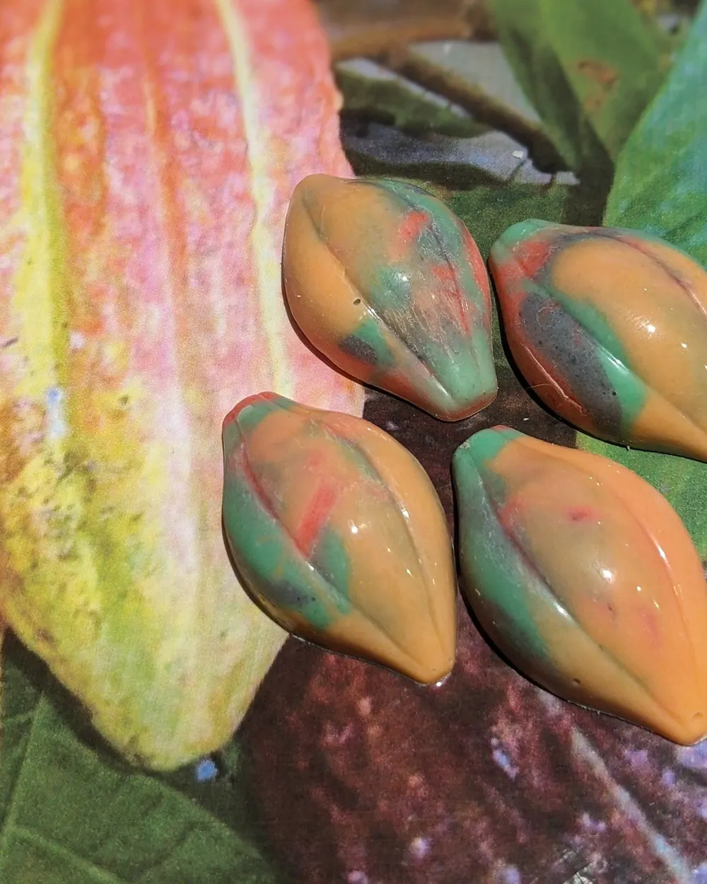 Painted chocolate cacao pods