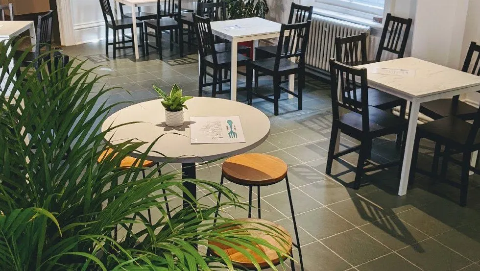 Tables and plants in the Deli-Cious Chocolate café