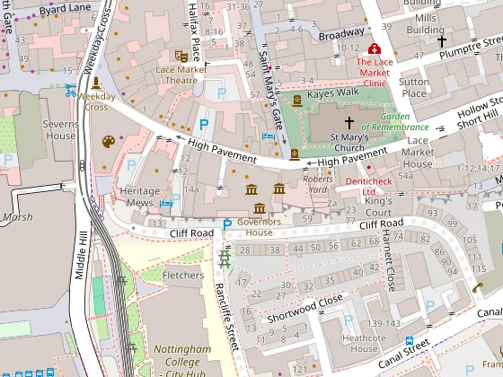 Map of High Pavement, Nottingham, with the National Justice Museum marked