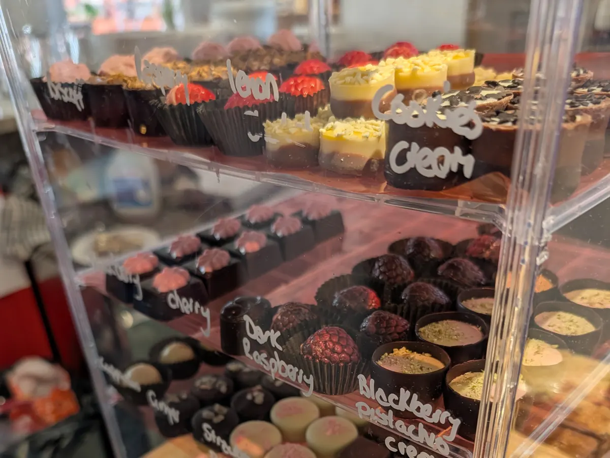 Handmade truffles in the café display cabinet